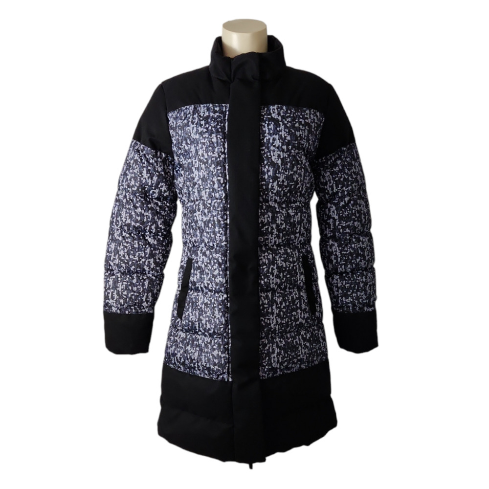 Fabletics Waco Confetti Puffer Coat Jacket Sz S Gray White Black Zip-Up Pockets